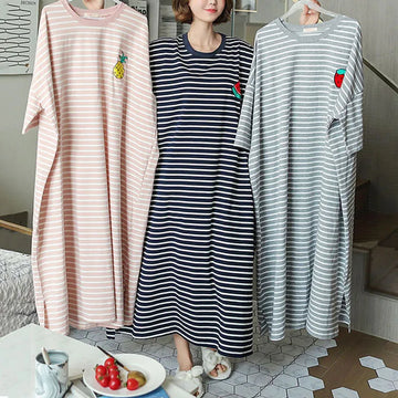 Vestido de pijama de verão feminino de manga curta PLUS SIZE