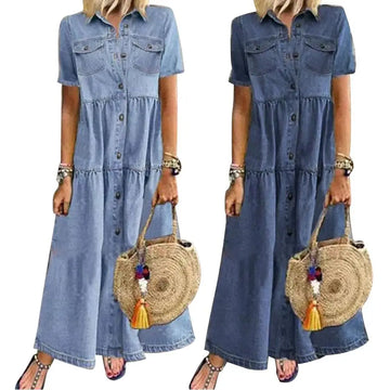 Vestidos femininos longo retrô manga curta tido