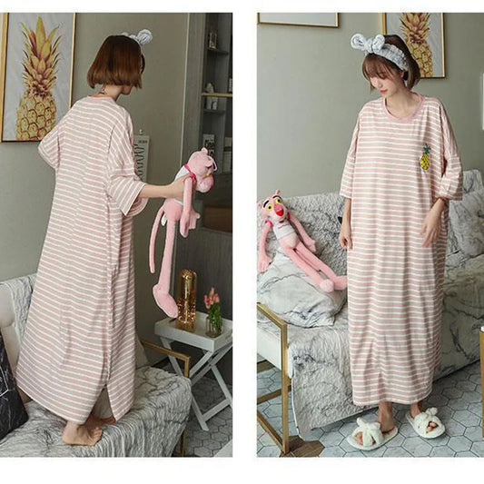Vestido de pijama de verão feminino de manga curta PLUS SIZE